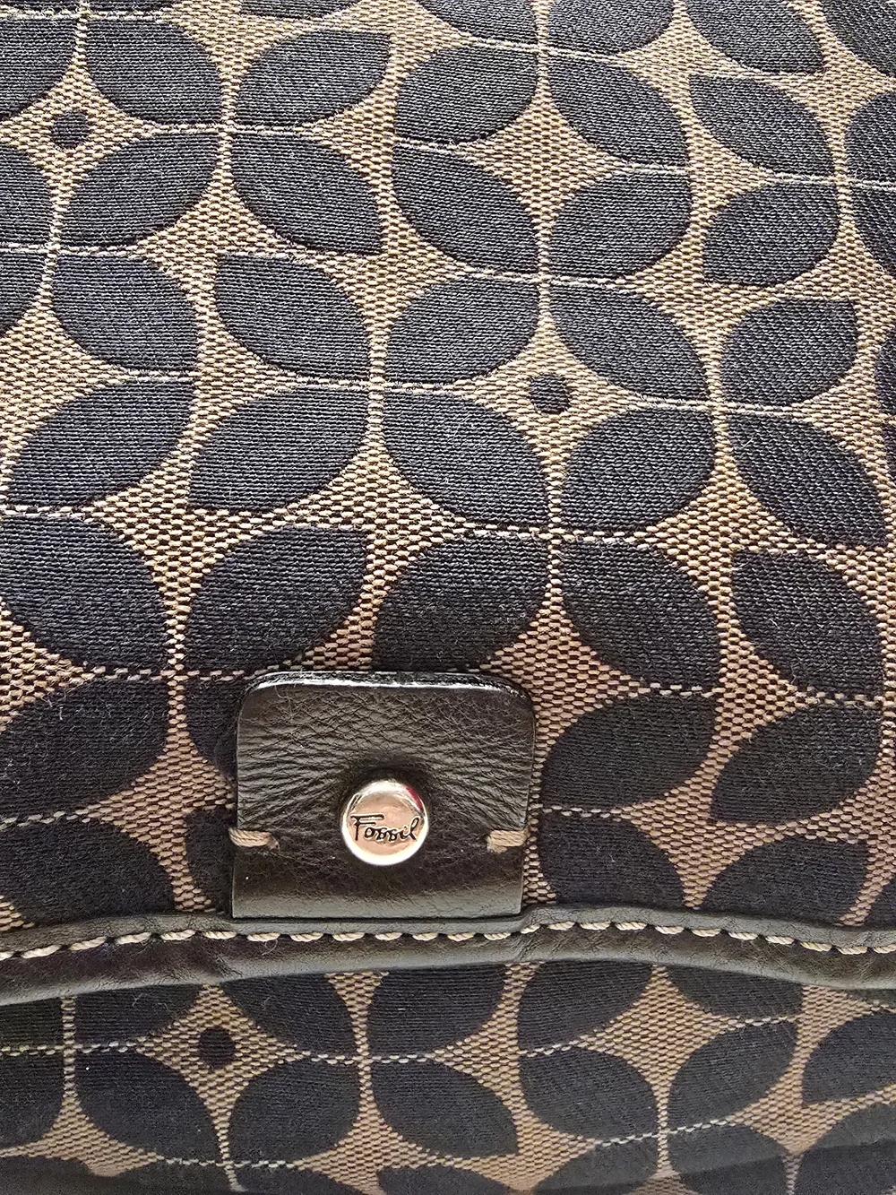Fossil Brown and Black Geometric Print Crossbody Bag